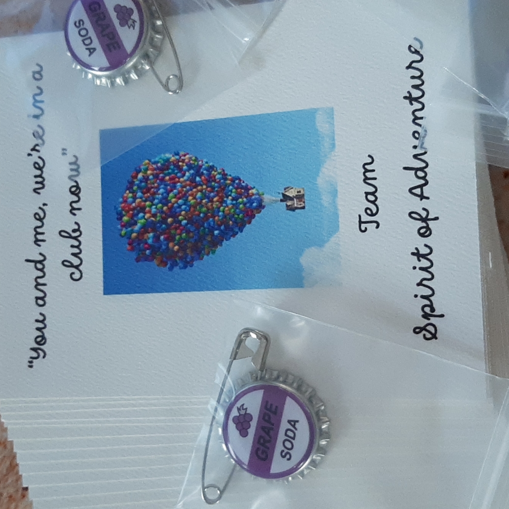 Disney UP Themed Grape Soda Bottle Cap Pins, Printed Cards and Envelopes - Picture 2 of 3